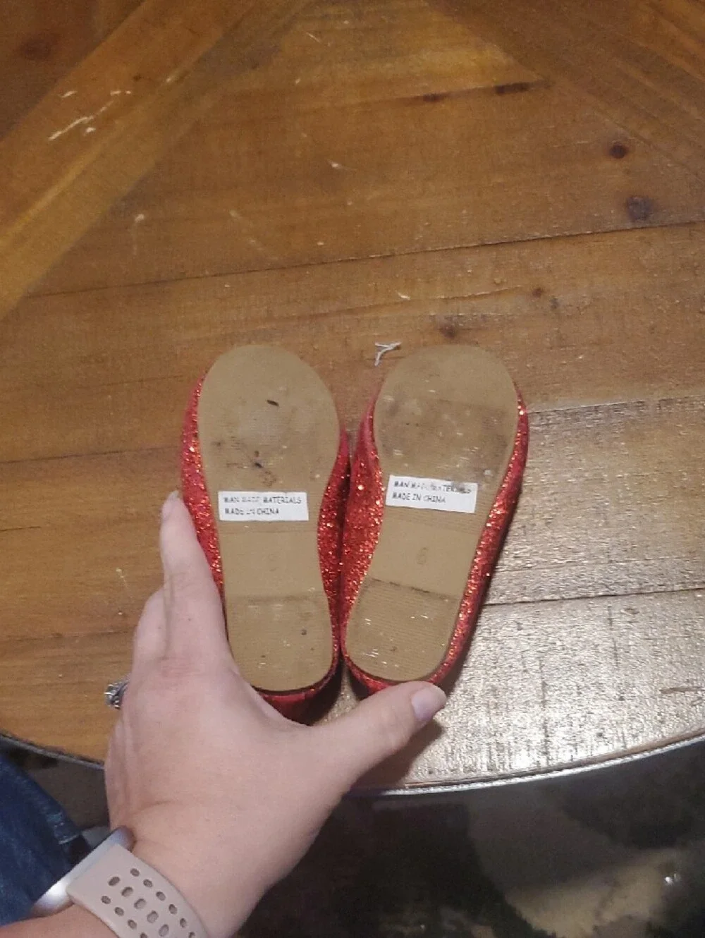 Girls Red Glitter Bow Dress Flats with Elastic Strap by Oopla Sue